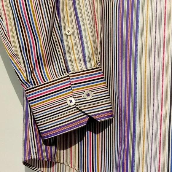 BUGATCHI Collared ShirtMen's sz LargeCottonPurple stripeShaped FitEXC